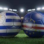 Cape Verde, Uruguay flags on soccer bals.