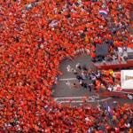 Dutch football fans swarmed around the vintage and modern double-decker Oranjebuses ahead of the Netherlands - Tunisia group stage World Cup match in Kansas City. 25 June 2026