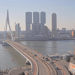 Very little traffic on the Erasmus Bridge during morning rush hour on a sweltering day in Rotterdam, 26 June 2026