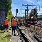 ProRail workers examine the site of a cable fire near Rotterdam Stadion. June 29, 2026