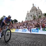 Mathieu van der Poel on his way to winning the final stage of the Tour de France in Paris. 26 July 2026 