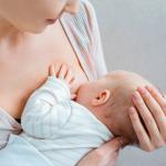 A mother breast feeds her baby.