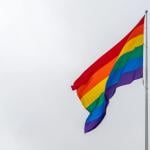 Rainbow flag in the air.
