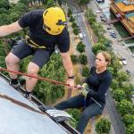 Rotterdam mayor Carola Schouten abseils from Euromast despite fear of heights. July 23, 2026.