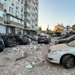 Residential street in Kyiv after Russian air strikes overnight on May 30, 2023.