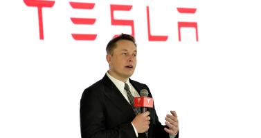 Elon Musk during a Tesla press conference