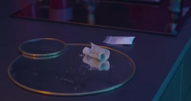 A small bag with several grams of the designer drug, 3-Methylmethcathinone, better known as 3-MMC, alongside a euro note used to snort a line off a mirror. October 2021