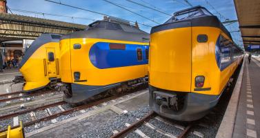 Three intercity trains at Groningen Central Station