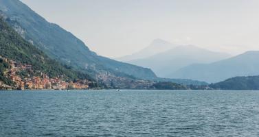 Lake Como in Italy, view of lake, mountains and town