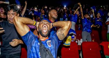 Cape Verde fans react emotionally after their team scores in a 3-2 loss to Argentina, ending its World Cup run. July 3, 2026.