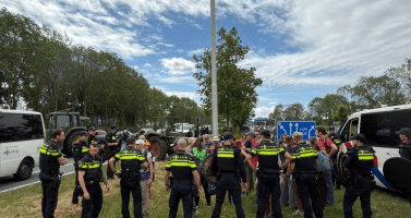 Dutch police at the A12 highway. More than 270 activists were arrested for highway blockade near Utrecht. July 4, 2026.